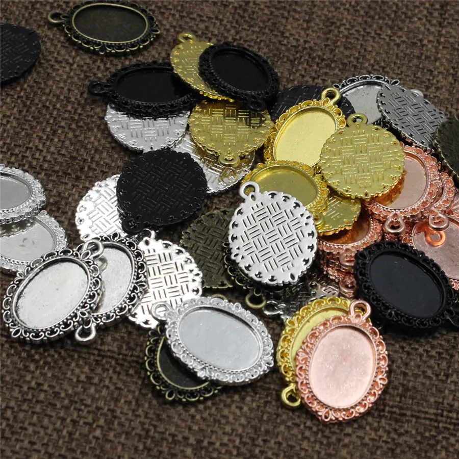 Fit 10x14mm Oval Cabochons Summer Fashion Cameo Pattern Glass Frame bezel Settings Tray blank DIY Making Accessory 30pcs K05003