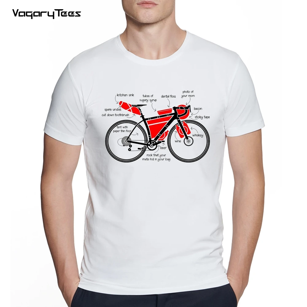 Men's Creative cycling Lover Bikepacking Funny Gear List Print Short Sleeve T-Shirt Hipster O-neck Design Tops streetwear Tee