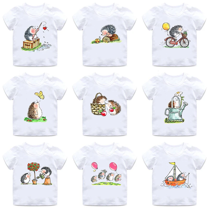 Cute Hedgehog Animal Cartoon Kids T-Shirts Funny Baby Boys Funny T shirt Children Summer Casual Tops Girls Clothes,HKP2307