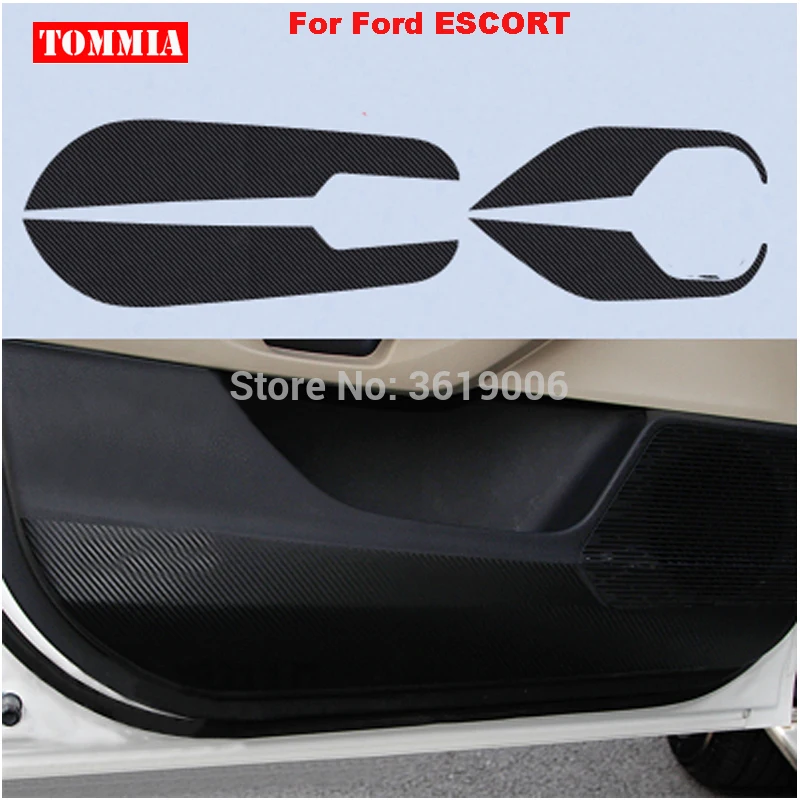 TOMMIA For FORD ESCORT Car Inside Door Cover Scratch Protection Anti Kick Pads Carbon Fiber Stickers 4pcs