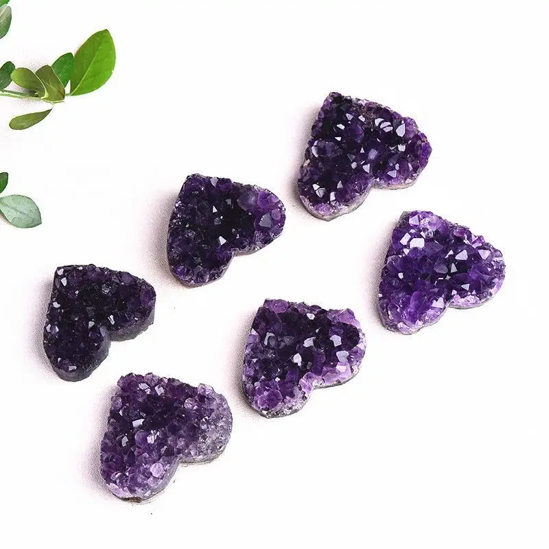 1PC Natural Amethyst Crystal Cluster heart Raw Crystals Healing Stone Decoration Ornament Purple Feng