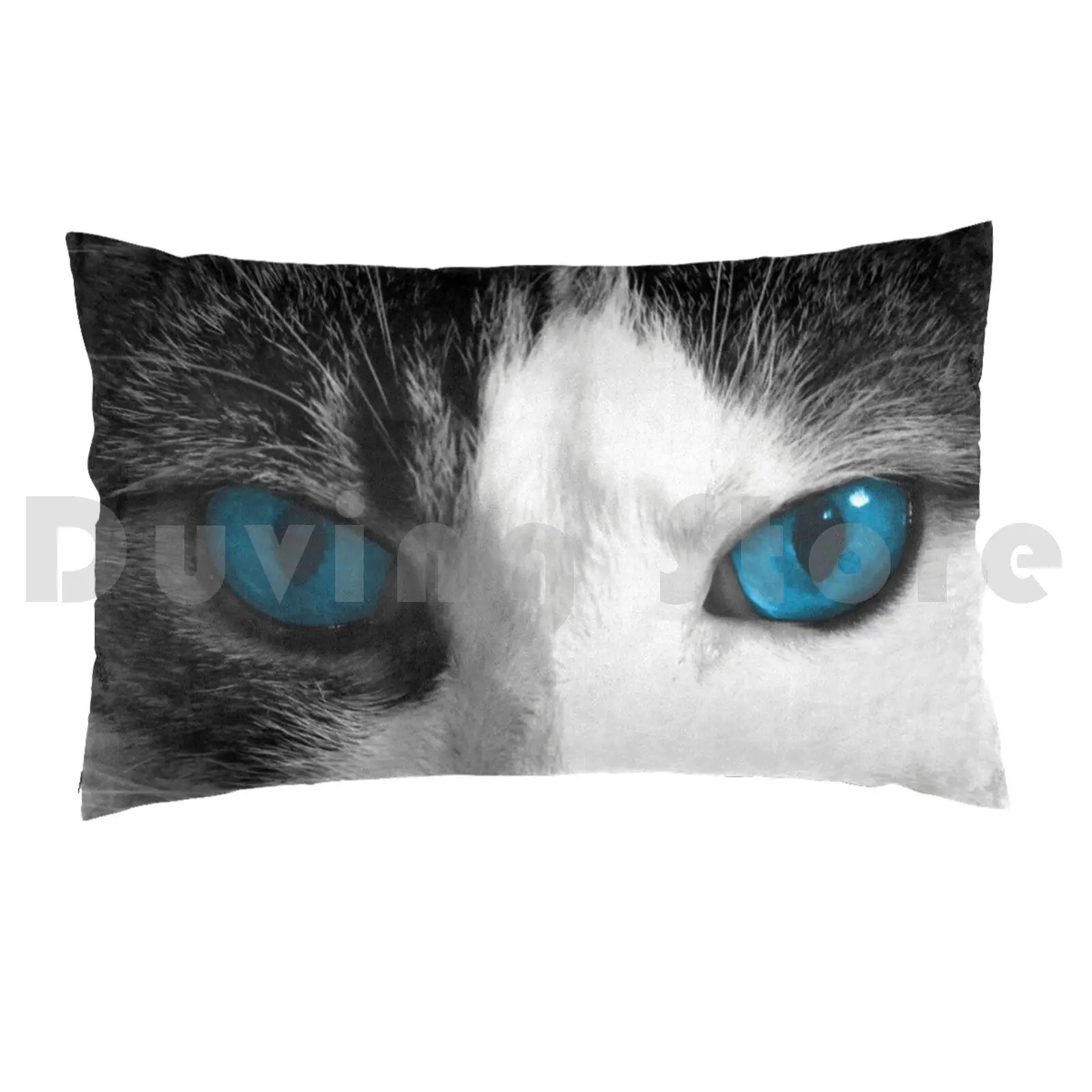 Blue Cats Eyes Pillow Case DIY 50*70 Quartermoon Quarter Moon Cat Pet Animal Tiger House Garden Mouse