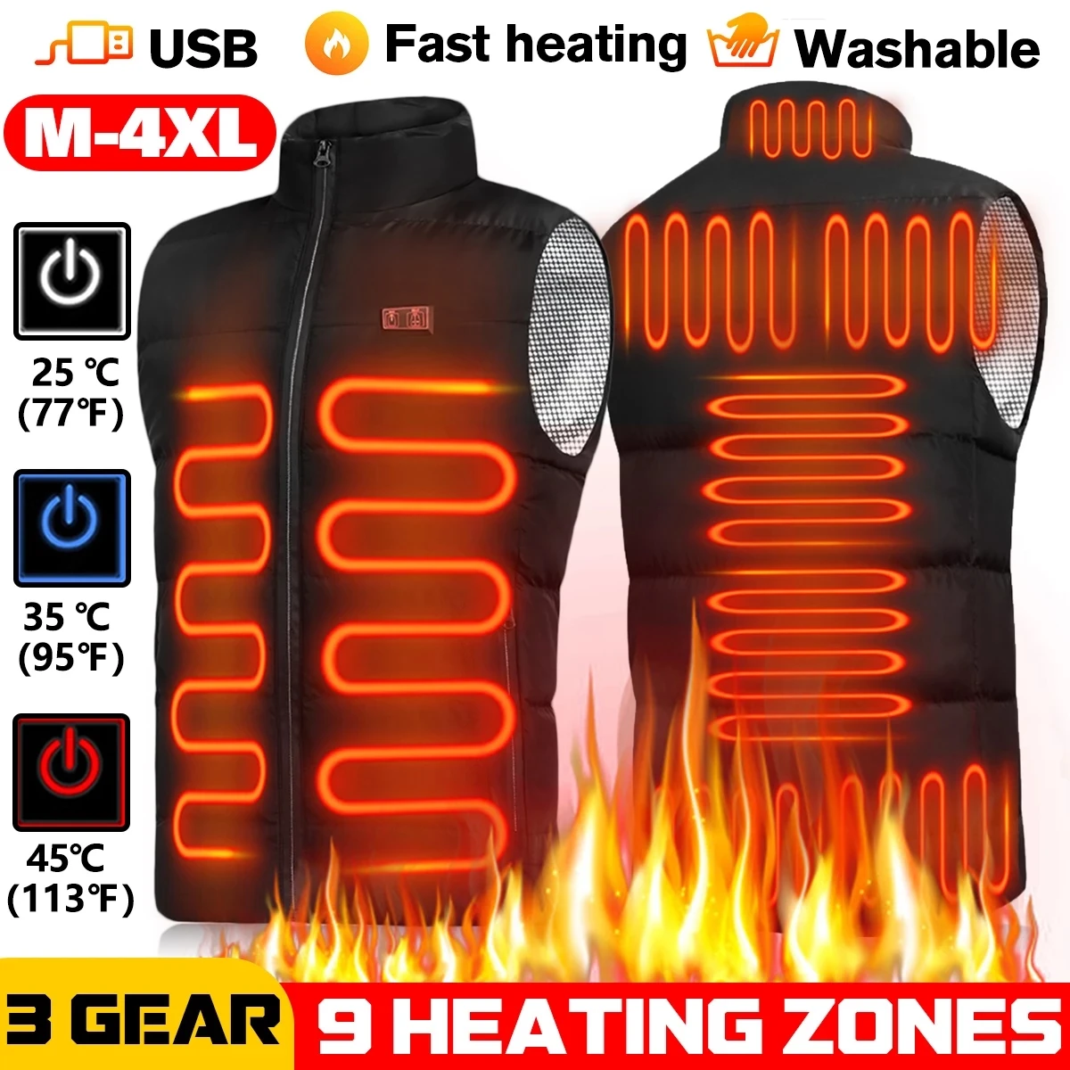 9 Heated Vest Zones Electric Heated Jackets Men Women Sportswear Heated Coat Graphene Heat Coat USB Heating Jacket For Camping