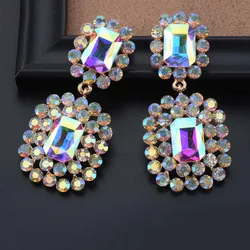 New Luxury Shining Crystal Drop Earrings for Women Gold Color Square Rhinestone Hanging Earring Wedding Fashion Jewelry brincos