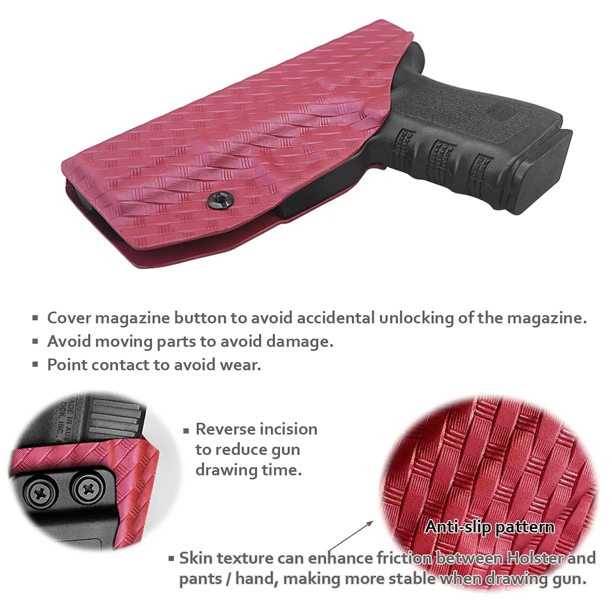 غلوك 19 الحافظة IWB Kydex ألياف الكربون مخصص صالح: غلوك 19 19X/غلوك 23/غلوك 25/غلوك 32/غلوك 45 (الجنرال 3 4 5) مسدس