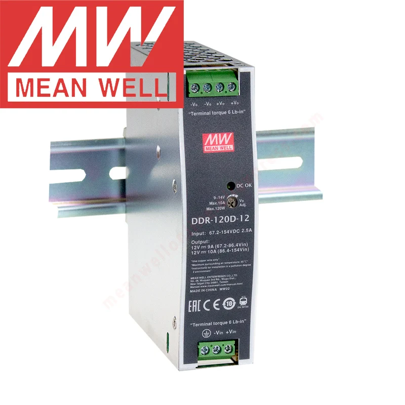 Original Mean Well DDR-120D-12 Din Rail Type DC-DC Converter meanwell 12V/10A/120W DC to DC Power Supply 67.2-154Vdc input