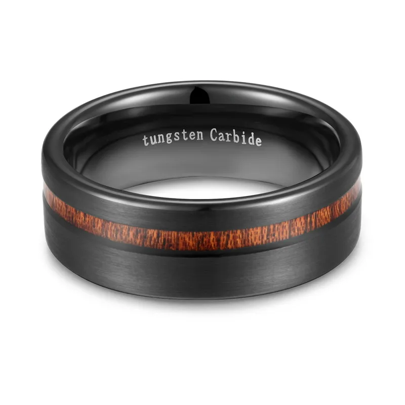 Tigrade Black Ring Men with Wood Line Tungsten Carbide Ring 8mm Cool for Party Jewelry Dark Brand gothic aneis hombre Wooden