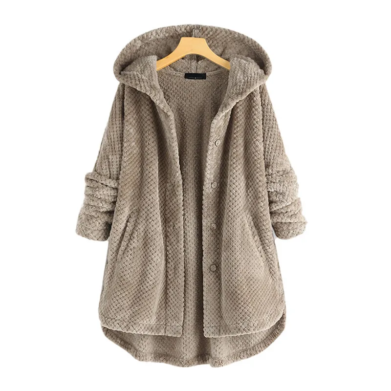 Female Women Jacket Coat Autumn Winter Loose Casual Ladies Warm Thick Long Sleeve Sweater Coat Overcoat Plush Blouse Plus Size