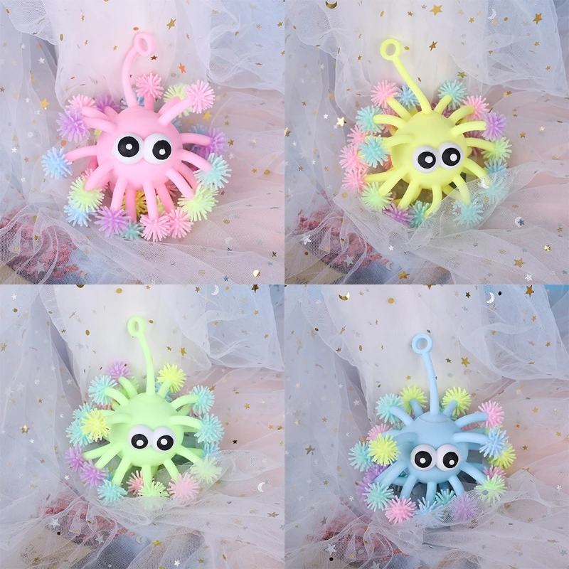 Fidget Toys Anxiety Release Bulging Eyes Hedgehog Toy Stressful Luminous Puffer Ball Squeeze Autism Gifts for Kids ADD