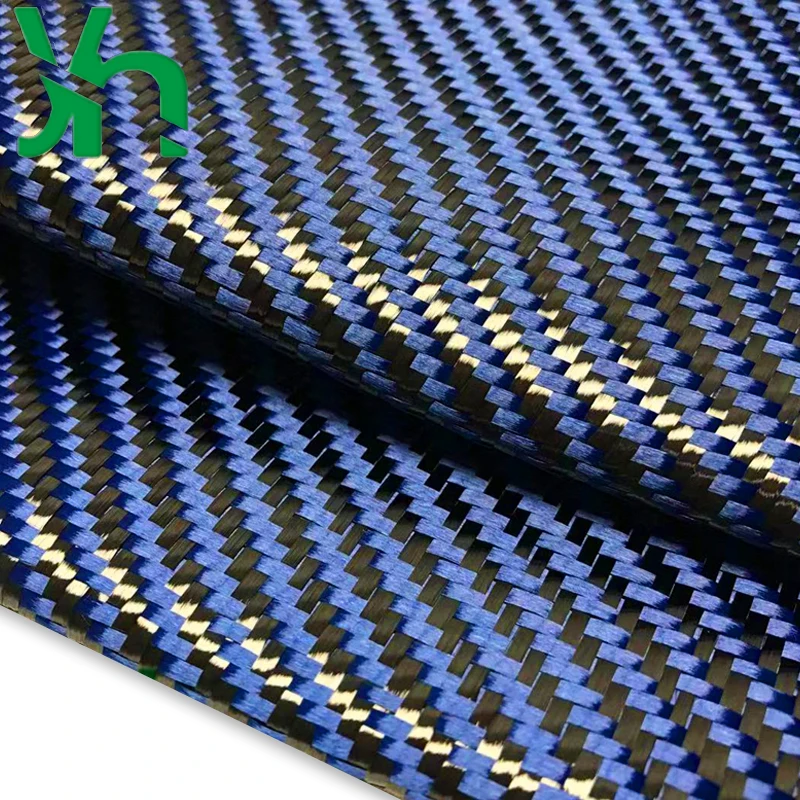 3k240g blue and black Kevlar blend fabric 1500D Blue Kevlar + black 3K carbon fiber for surface decoration