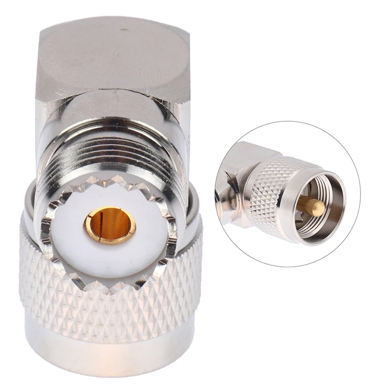 UHF Male PL-259 PL259 Plug to UHF Female SO-239 SO239 Right Angle 90 Degree RF Adapter