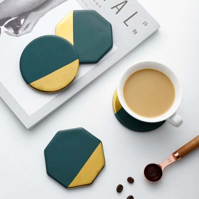 Marble Grain Coasters Ceramics Cup Pad Coffee Tea Mat Round Black Drink Coasters Porcelain Cup Stand Place Mats 1pc