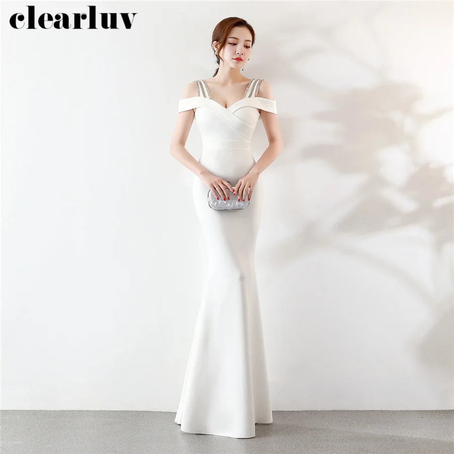 

Evening Gowns Long Plus Size Robe De Soiree 2020 DX310 New High Quality Mermaid Party Gown White Off The Shoulder Evening Dress