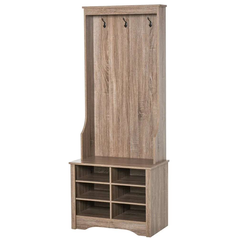 HOMCOM shoe rack with bench 3 hooks and 6 compartments for shoes Vintage entrance 68,5x39,5x173 cm wood Color