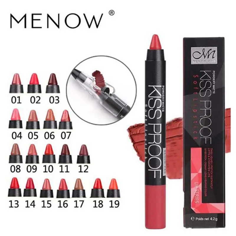 ON SALE-Menow 1pc 19 Colors Lip Pencil Waterproof Makeup Lipstick Pen Plus Sharpener Vivid Red Pink Dusk Color Lips Cosmetics