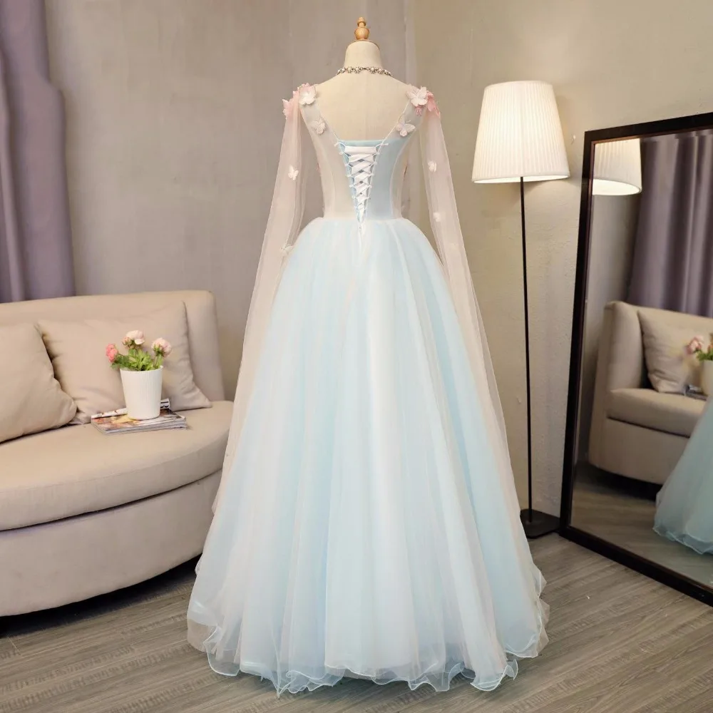 Amole-Robes de Rhen tulle papillon bleu ciel, robe de soirée formelle rétro, manches longues, robe de Rhflorale, quelle que soit la taille plus, 2023