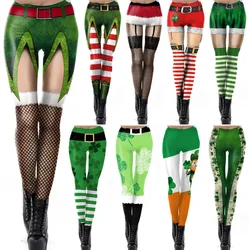 St Patrick günü noel tayt kadınlar için yeni yıl tayt 3D dantel tasarım kış Legging noel giysileri