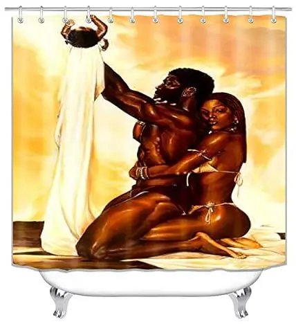 Set Sexy African Woman Couple Lover Shower Curtain Waterproof Cloth Polyester Bath Curtain