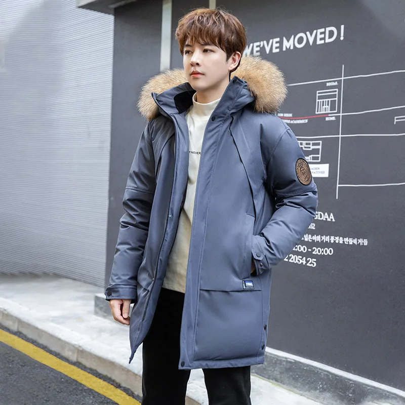 2021ใหม่เย็บปักถักร้อยฤดูหนาว Thicken ยาว90% ผู้ชายลงเสื้อ Hooded Warm Parka ฤดูหนาวชายเสื้อแจ็กเก็ตขนสัตว์ฤดูหนาว