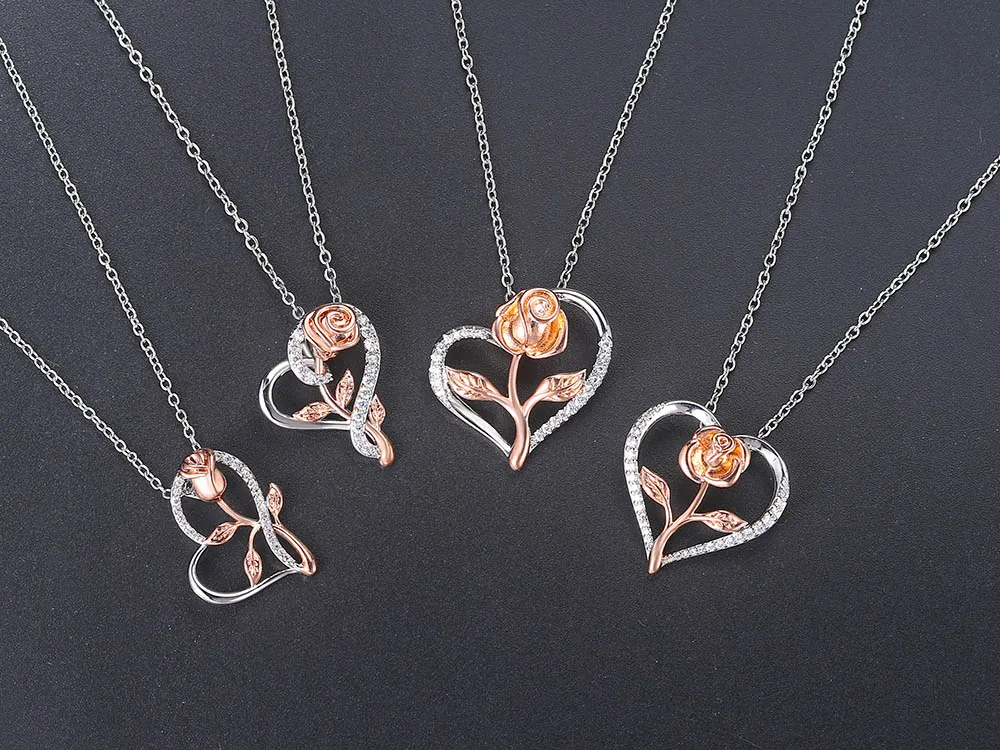 Exquisite romantische Rosen-Anhänger-Halsketten für Damen, eleganter Schmuck für Bankette, Accessoires für Hochzeit und Valentinstag. – Detail 2