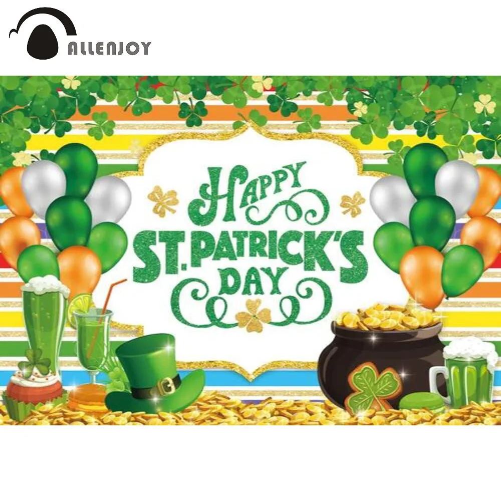 

Allenjoy St.Patrick's Day Party Backdrop Rainbow Colorful Lucky Clover Festival Spring Green Leaf Photography Background Banner