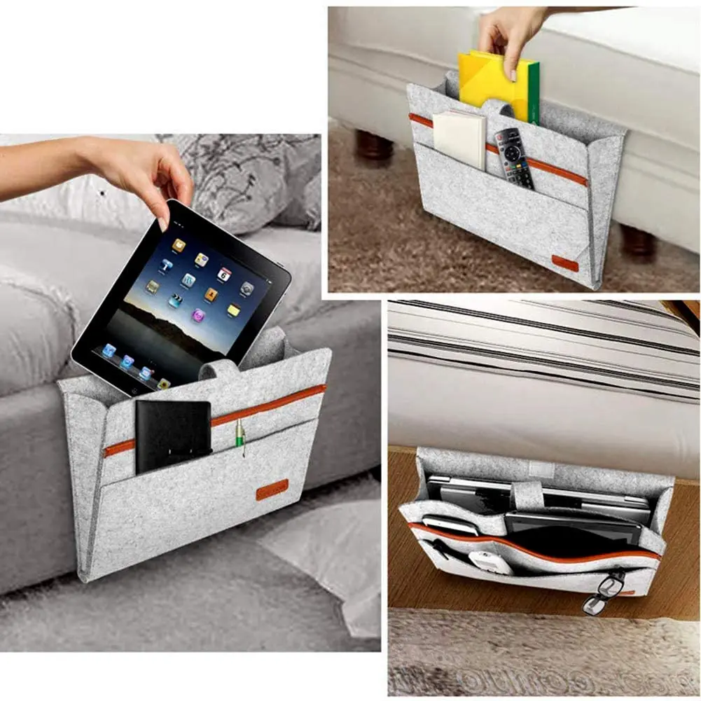 Bedside Storage Organizer,Bedroom Dorm Room Sofa Table Cabinet Cart Car Backrest Felt Bed Holder Bag for Magazine Book Phone