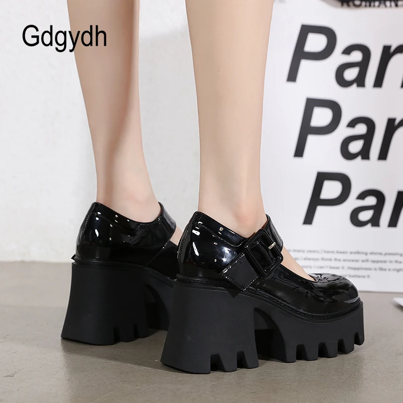 Gdgydh alta qualidade sola de borracha estilo japonês plataforma lolita sapatos femininos de couro patente do vintage macio irmã meninas sapatos escola