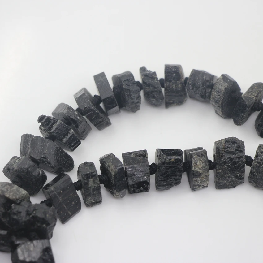 Natural Black Tourmaline Raw Stone Nugget Loose Beads Bracelet Making,Middle Drilled Gemstones, For Pendant Jewelry Marking