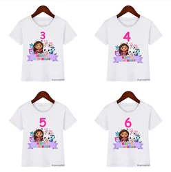 Kawaii Girls T-Shirt Cute Gabbys Doll House Cartoon Print Tshirt For Kids Birthday Clothing 2-10 Year Old Baby Girls Tshirt Tops