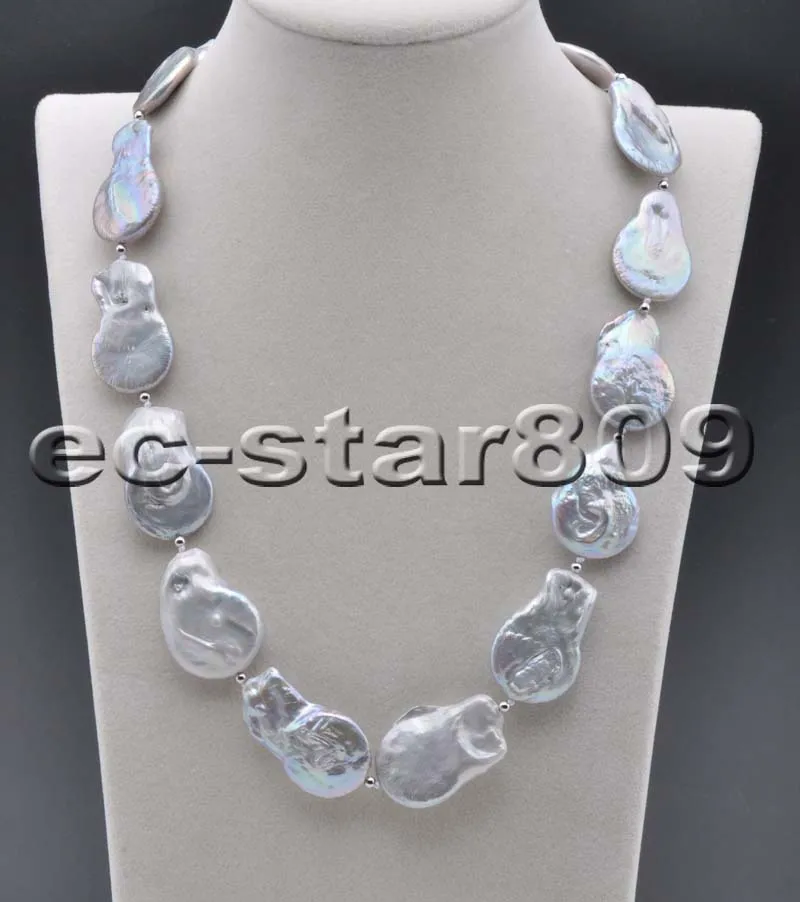 

P6302 20" 35mm Gray Coin BAROQUE Freshwater PEARL NECKLACE Choker