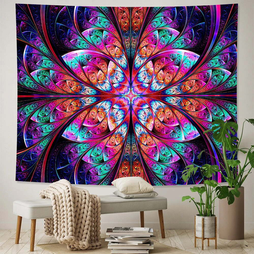 Abstract geometric symmetrical pattern home decor tapestry psychedelic scene hippie boho style decorative yoga mat sheets