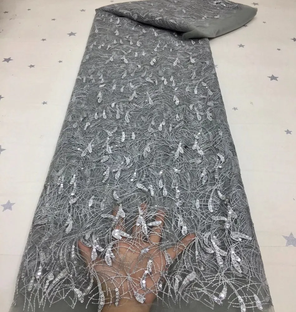 

Latest African Sequins Lace Fabric Embroidery French Mesh tulle Lace Fabric For Nigerian Wedding Party ML8696