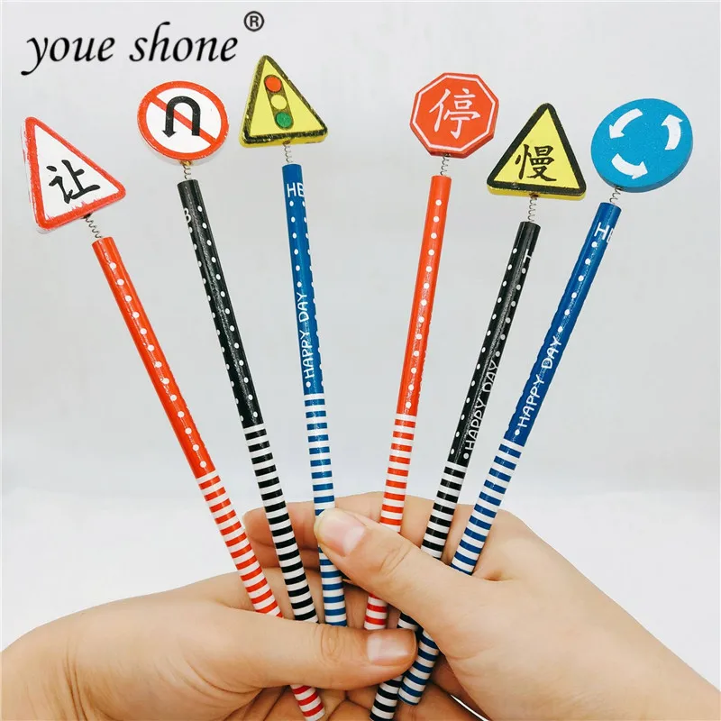 

6PCS/Pack Cartoon Wooden Pencil Traffic Signal Pencils Children Writing Stationery Student School Office Stationery For Kid Gift