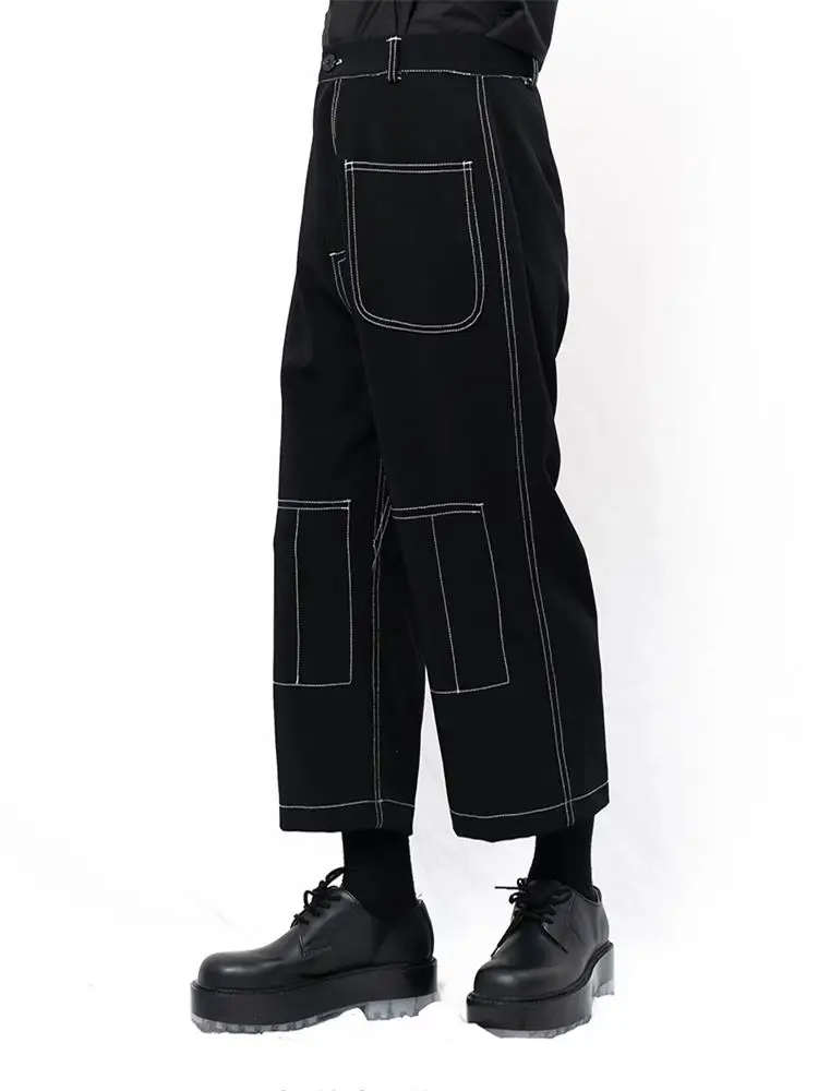 Men's Casual Pants Wide Leg Pants Straight Pants Spring And Autumn New Black Car Seam Geometric Design Loose Flared Pants