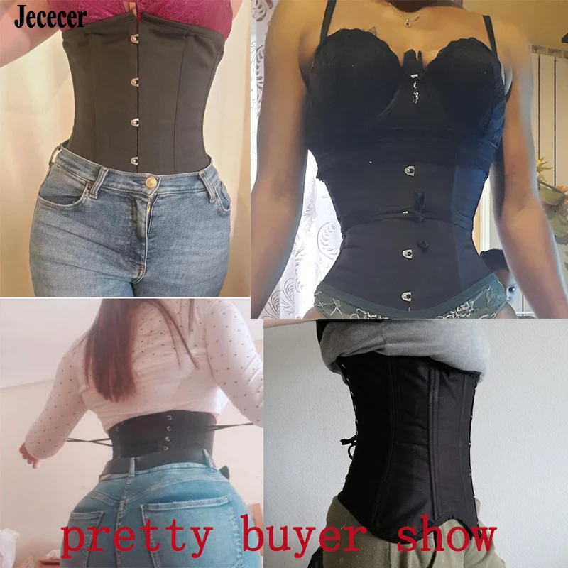 ผู้หญิง Underbust Corset Top กระดูกเหล็ก Slimming Gothic เสื้อเซ็กซี่เอวเทรนเนอร์ Cincher เข็มขัดสีดำชุด Steampunk รัดตัว