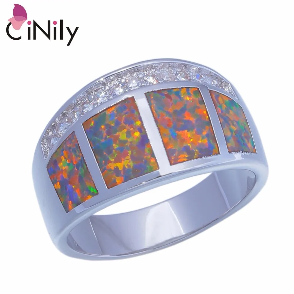 

CiNily Created Orange Fire Opal Cubic Zirconia Silver Plated Wholesale for Women Jewelry Ring Size 6.5-8.5 OJ9332