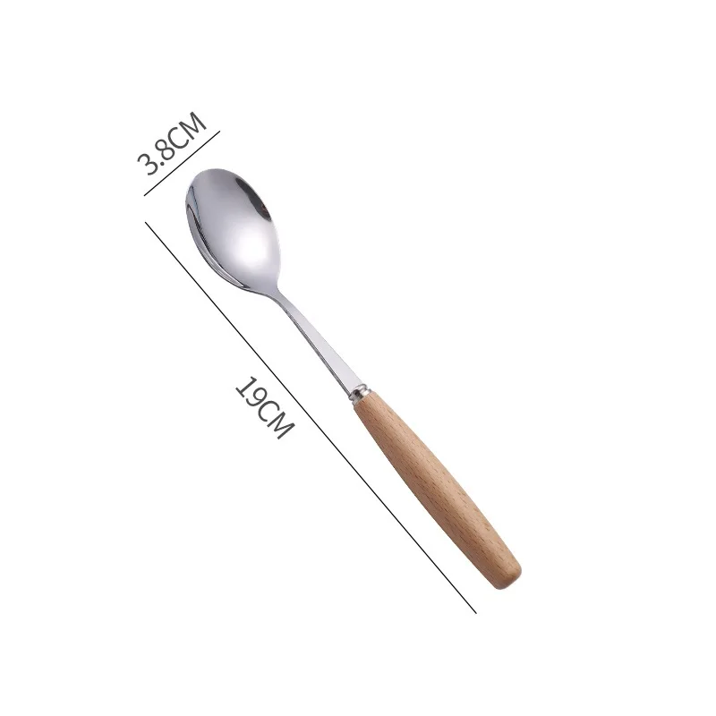 100Pcs/Lot 9 Size Long Wood Handled Stainless Steel Coffee Spoon Ice Cream Dessert Tea Flatware Tableware Kitchen Accessories