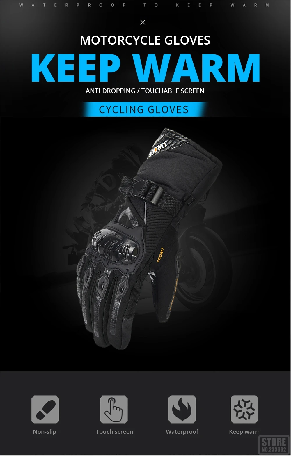 Motorrad Handschuhe Winddicht Wasserdicht Guantes Moto Männer Motorrad Reiten Handschuhe Touchscreen Moto Motocross Handschuhe Winter – Detail 6