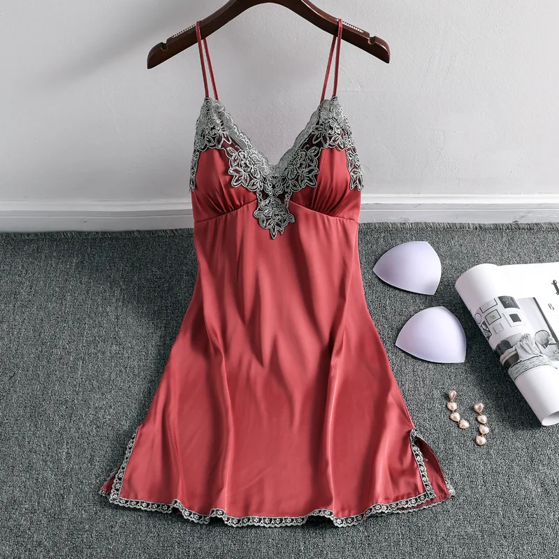 Nightgown Women Nightdress Sleepwear Lace Nightie Black Red Woman Dress Summer 2021 New Sexy Nightgowns 잠옷 Nuisette Robe Femme