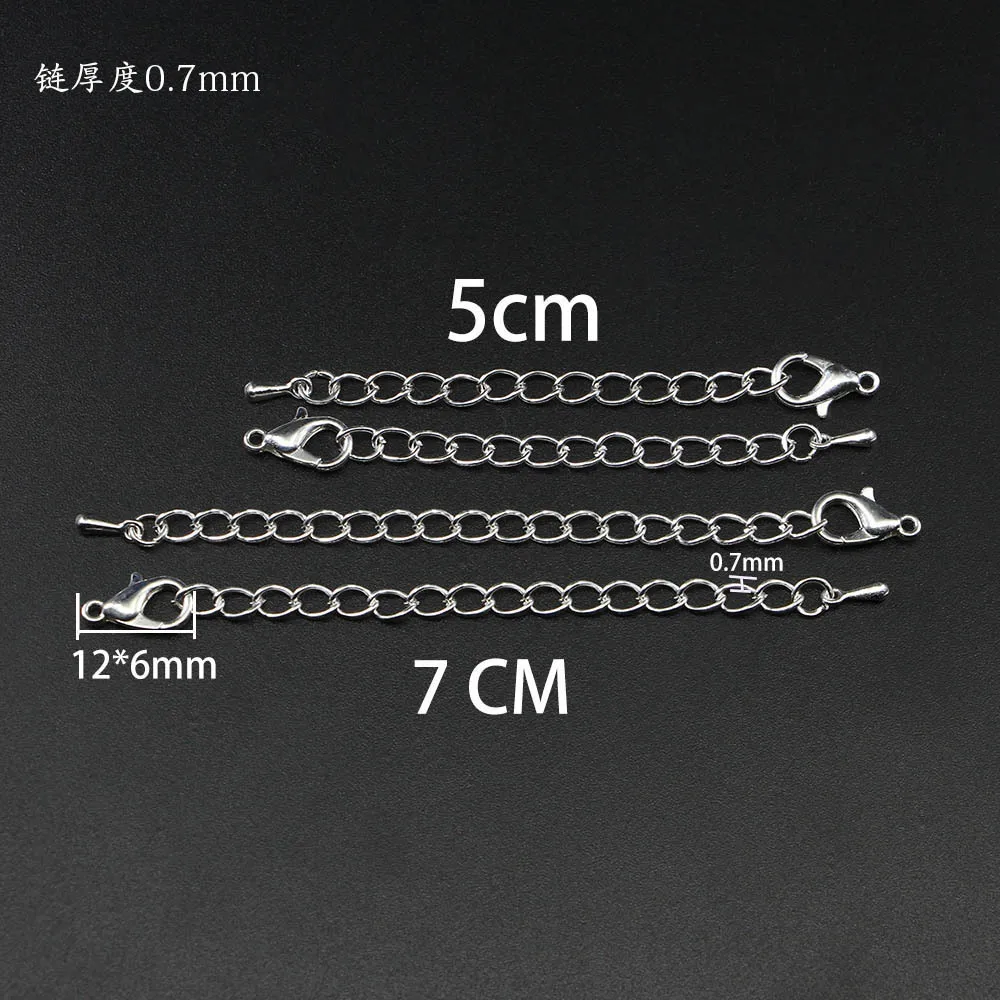 10pcs/lot 50 70mm Tone Extended Extension Tail Chain Lobster Clasps Connector For DIY Jewelry Making Findings Bracelet Necklace