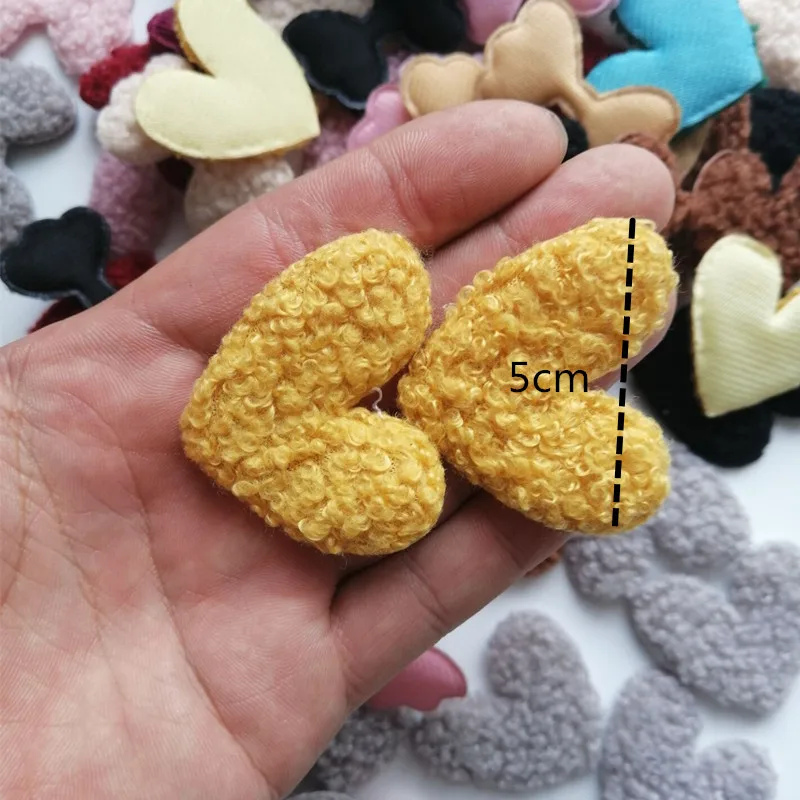 20Pcs 5cm*4cm Teddy Fur Felt Love Heart Padded Patches Appliques Ornaments DIY Craft Supplies Kids Hair Pin Accessories Material