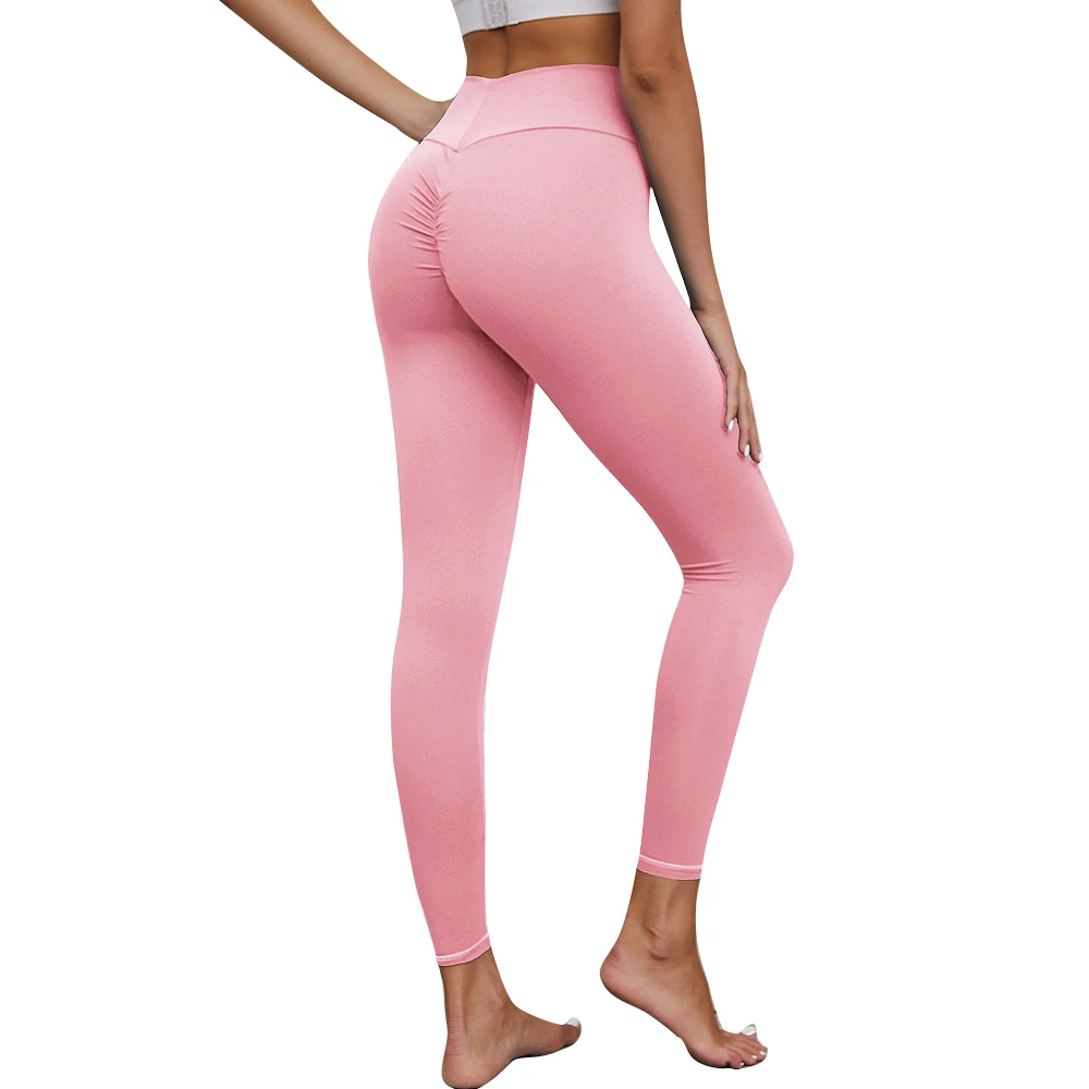 Fitness Women Yoga Pants High Waist Peach Hip Push Up Nylon Solid Stretch Sport Tights Gym Leggings Workout Femme Running Pants