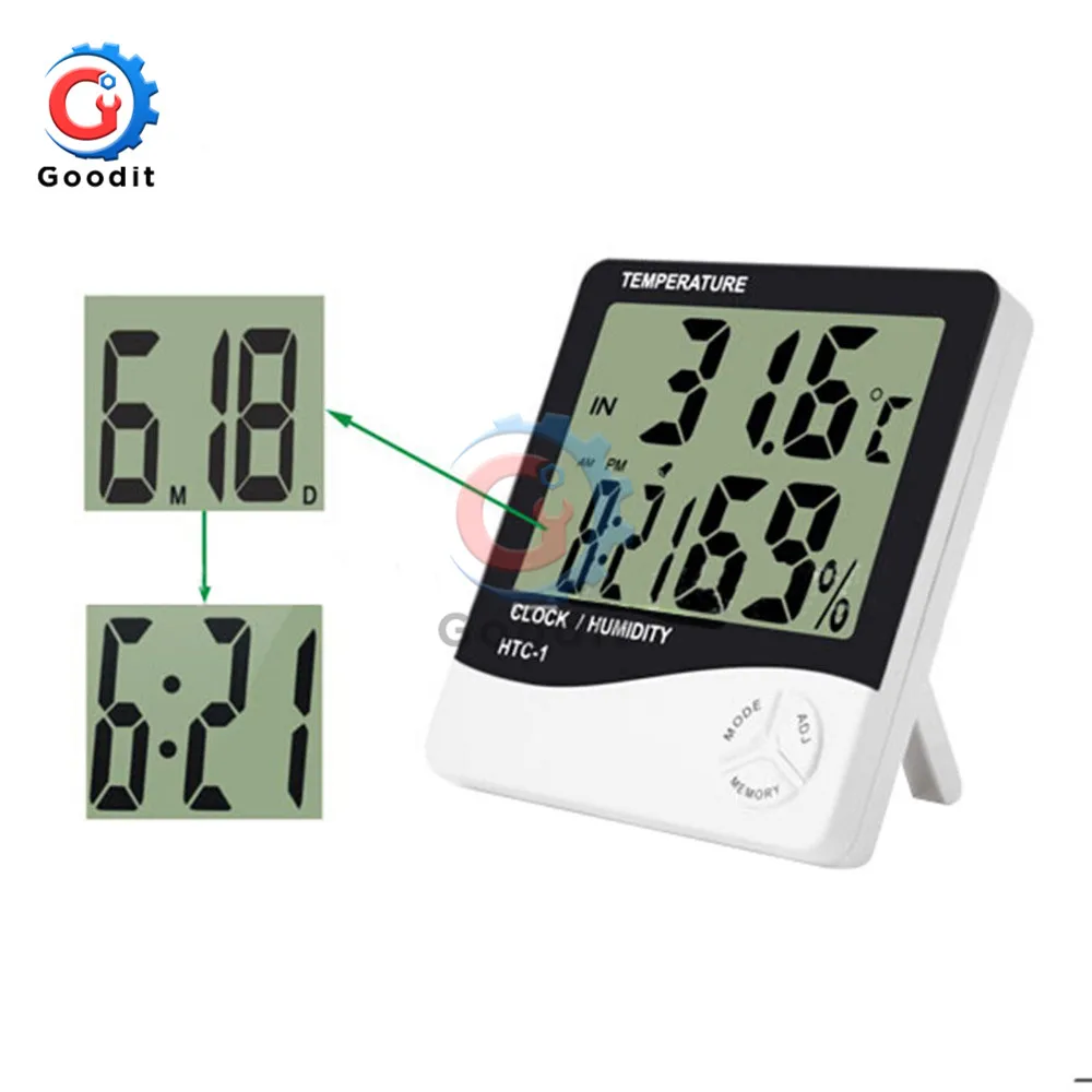 Weather Station HTC-1 HTC-2 Indoor Outdoor Thermometer Hygrometer Digital LCD C/F Temperature Humidity Meter Alarm Clock