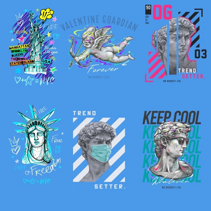 Funny heat transfer stickers for iron on T-shirts DIY accessories Fashionable Statue of Liberty badge for men and women