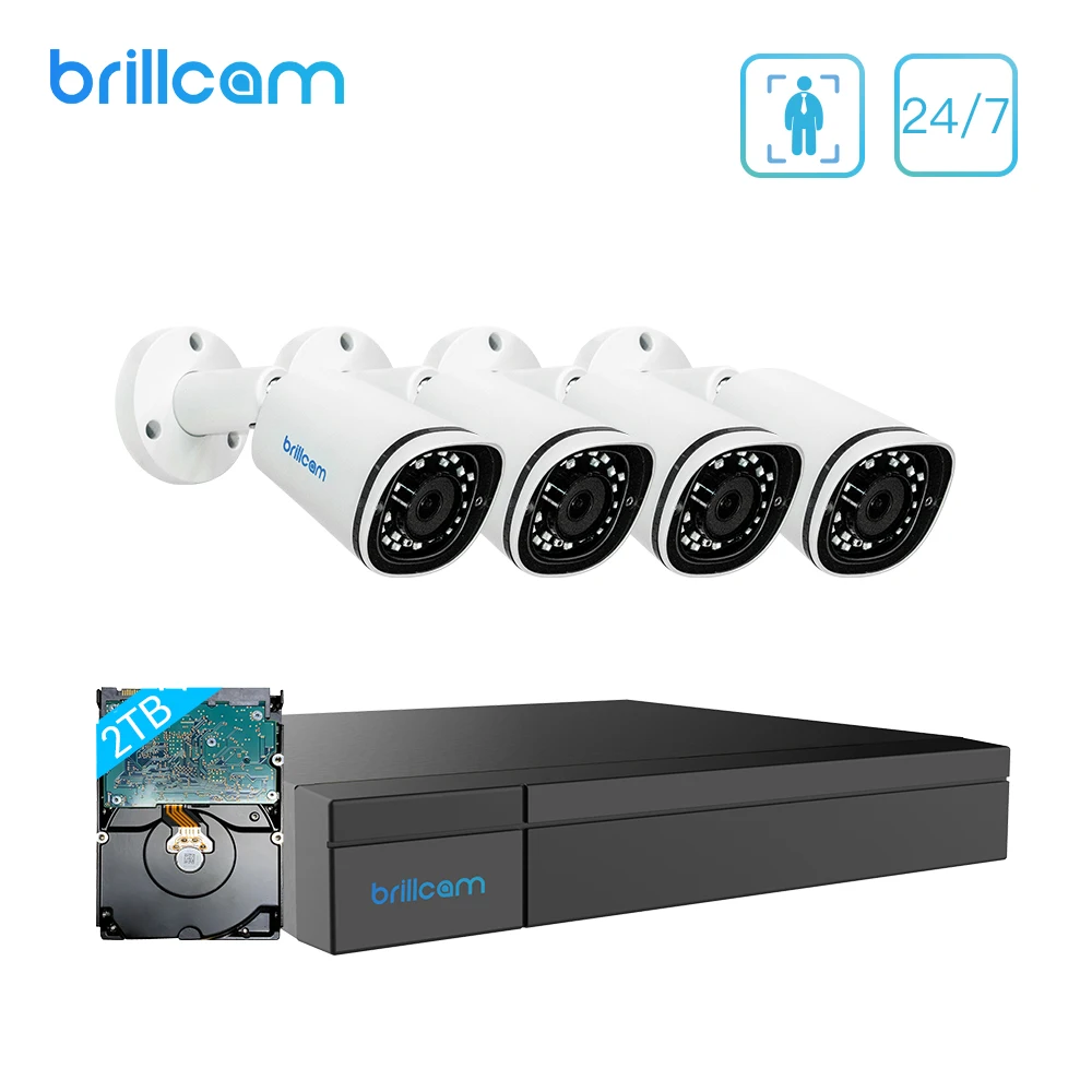 

Brillcam 4K Video Surveillance Kit 8MP 8CH POE Nvr Recorder 4pcs 4K Poe IP Camera Outdoor With 2TB HDD For 24/7 Recording sound