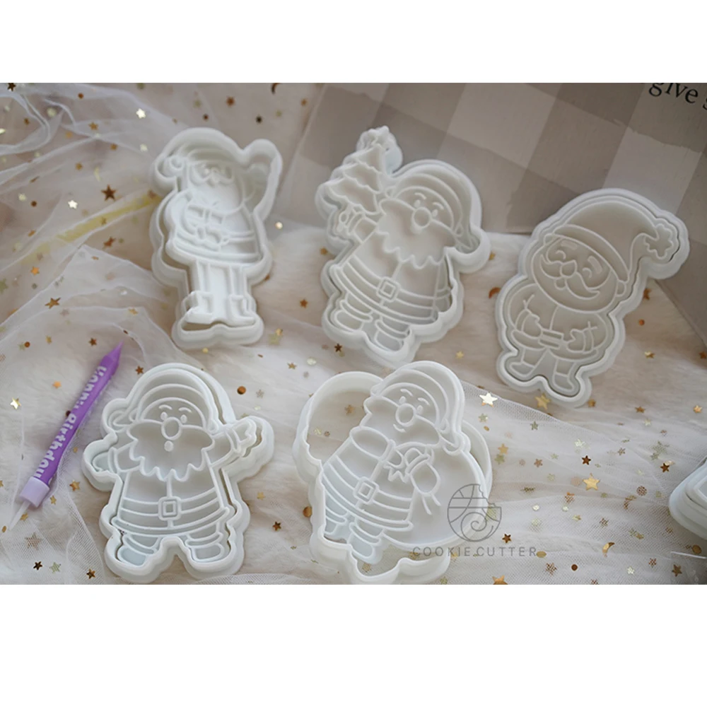 1Pc Cute Santa Claus Mold Christmas Biscuit Mold Cookie Cutter Stamp Hand Pressure 3D DIY Fondant Cake Decoration Tools