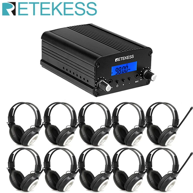 

Retekess TR509 Wireless FM Broadcast Transmitter Radio Station Stereo + 10pcs TR101 Headphone For Church Meeting Translation