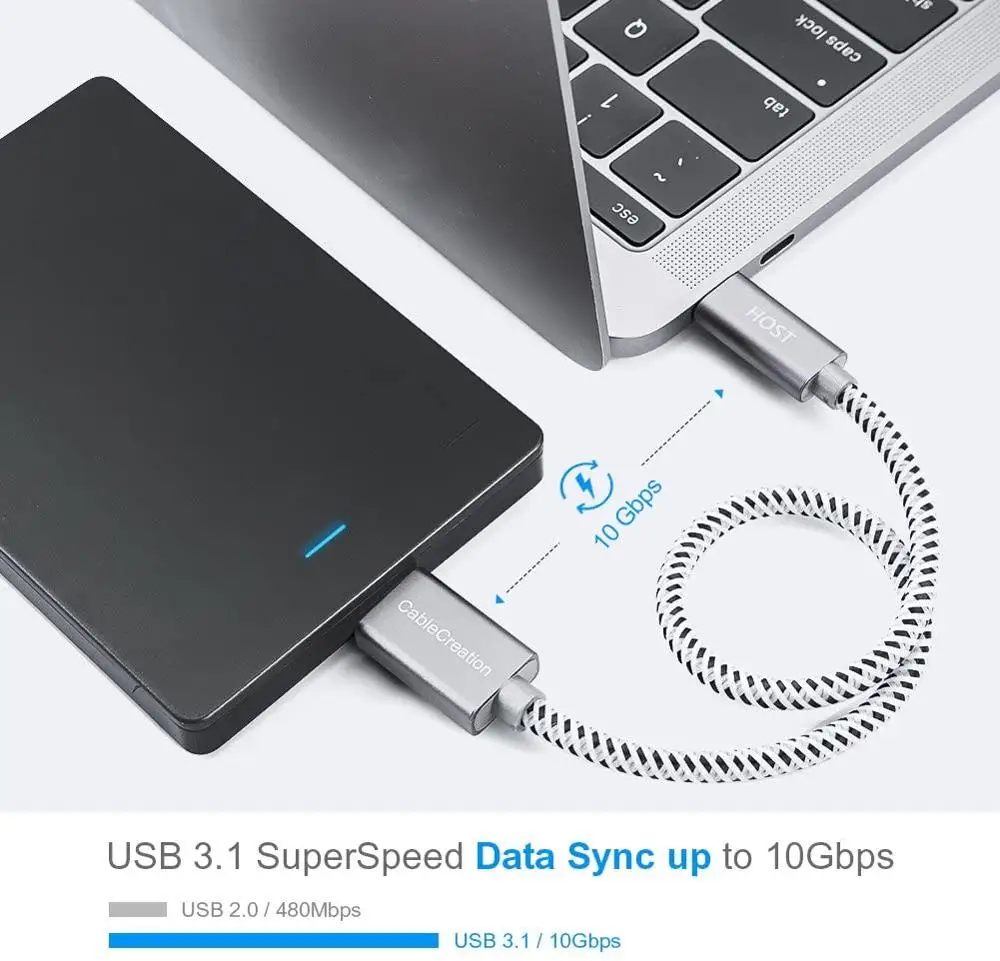 Cabo usb c para micro-b 3.0 (gen 2/10g), cabo usb 3.1 tipo c trançado, compatível com macbook (pro), driver rígido externo hdd