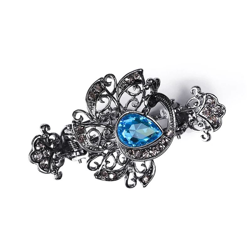 morkopela Vintage Crystal Hair Claw Crab Jewelry Flower Peacock Hair Clip Women Banquet Hairpin Accessories