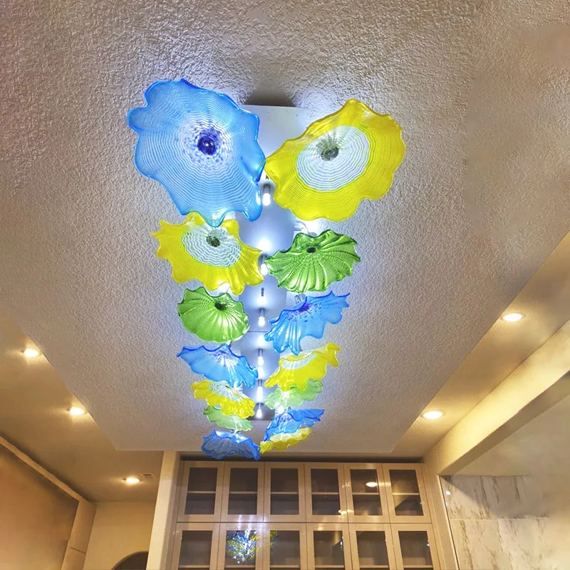 

Nordic Lamp Murano Glass Flower Chandelier Blue Yellow Green Color Home Hotel Art Decor Plate Ceiling Light